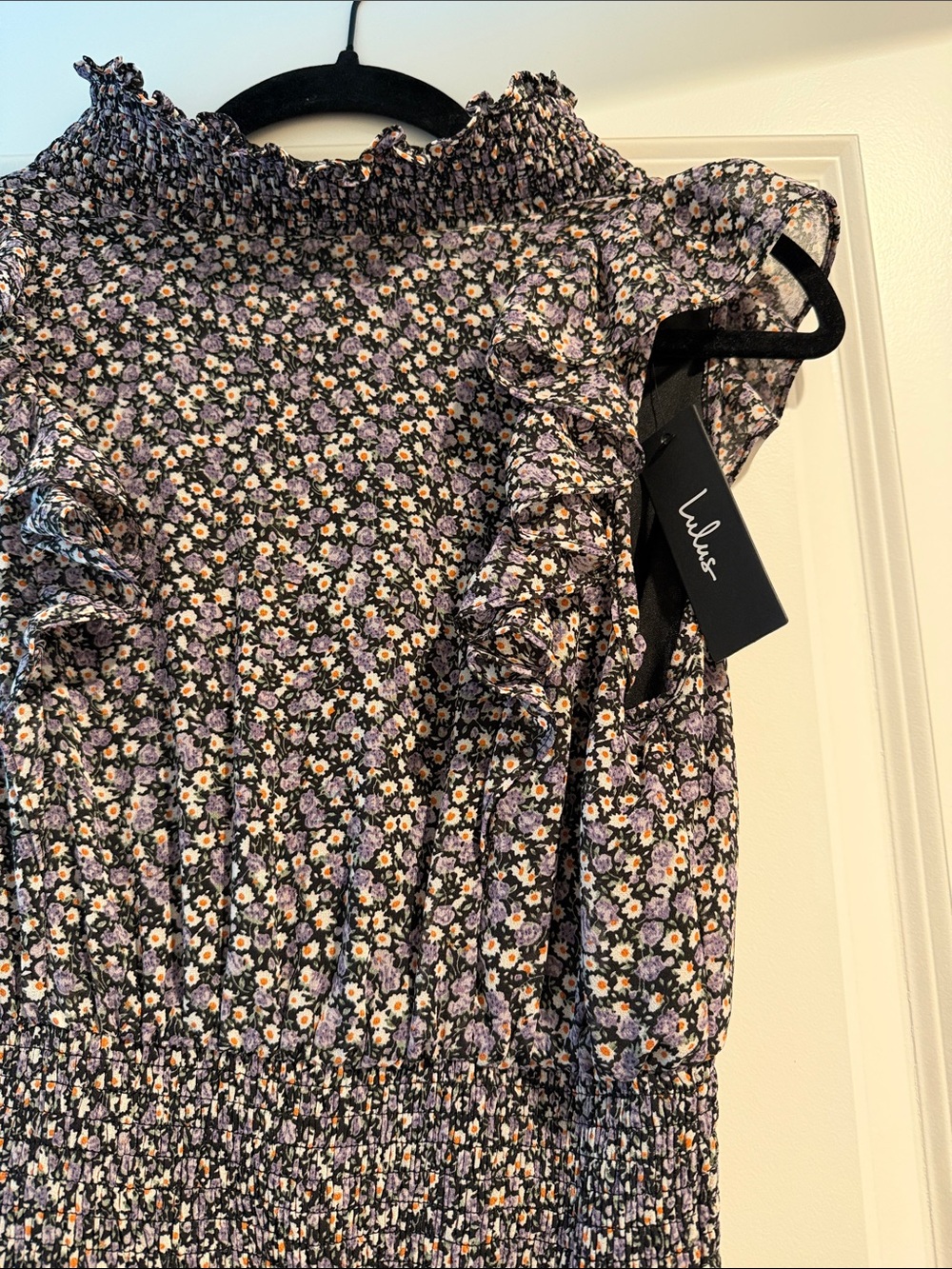 Lulu's Black Floral Ruffle Midi Dress - Picture 4 of 5